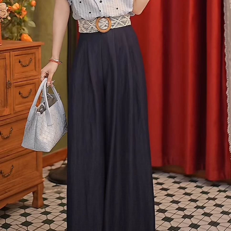 小小复古 25年新款气质百搭高腰显瘦时尚休闲拖地裤#K0006