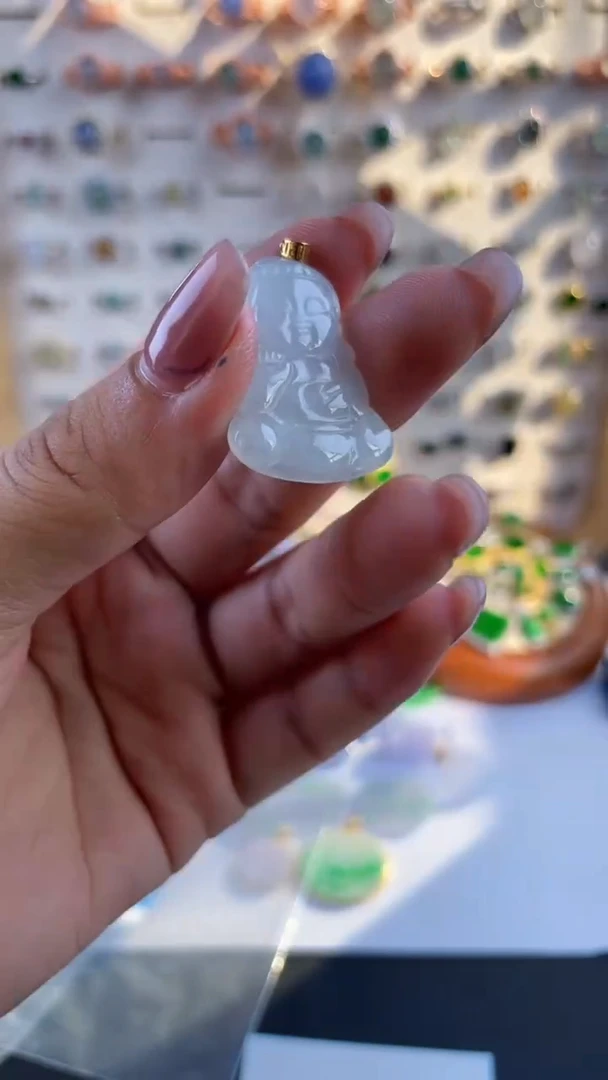 吊坠(不含链)18K金镶嵌翡翠缅甸天然A货翡翠