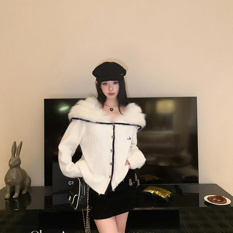 甜美辣妹秋冬新款时尚毛领外穿外套气质显瘦洋气休闲百搭性感半裙