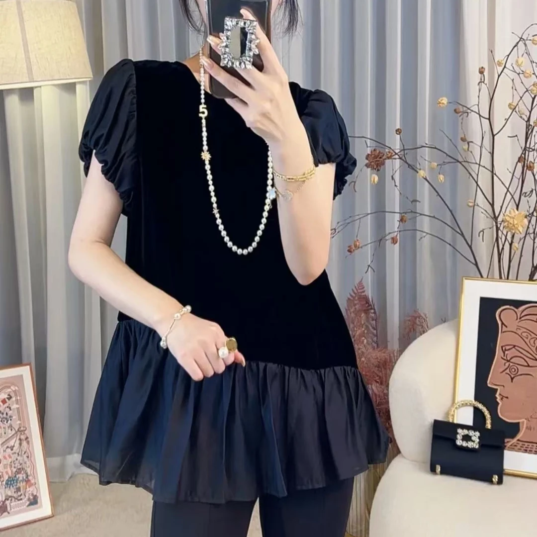 LI AJIGIRL/阿吉女·原创设计【暗夜女神】泡泡袖赫本风T恤#1257