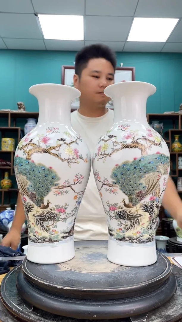 摆件孔雀鱼尾2个陶瓷摆件