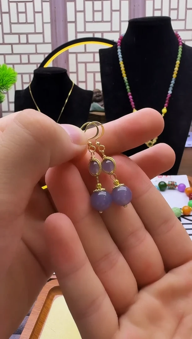 和田玉14K金镶嵌耳饰E139