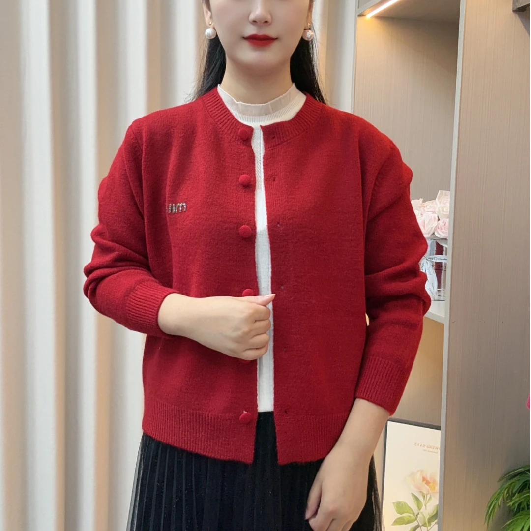 2025秋季新款休闲百搭减龄针织毛衣开衫女圆领单排扣上衣外套