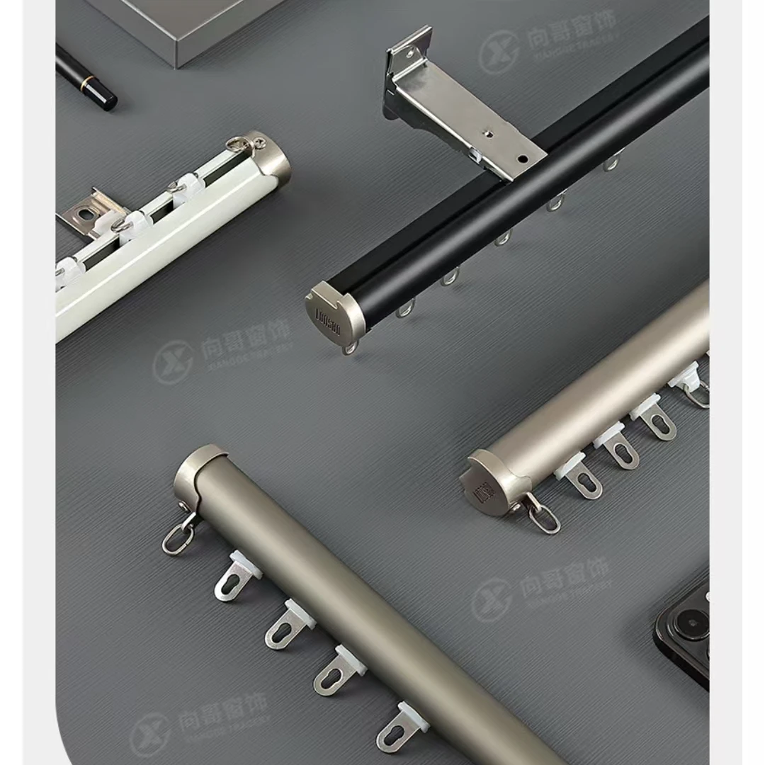 天顺窗饰铝合金罗马杆式下滑直轨简约轻奢窗帘杆