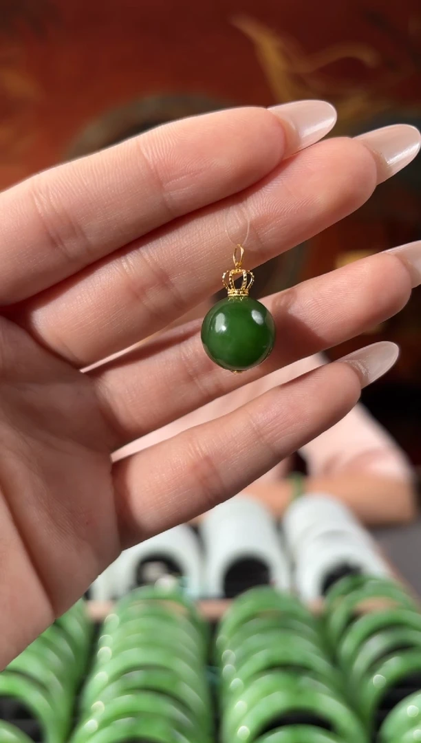 和田玉18K金镶嵌吊坠(赠链)【柳姐珠宝】