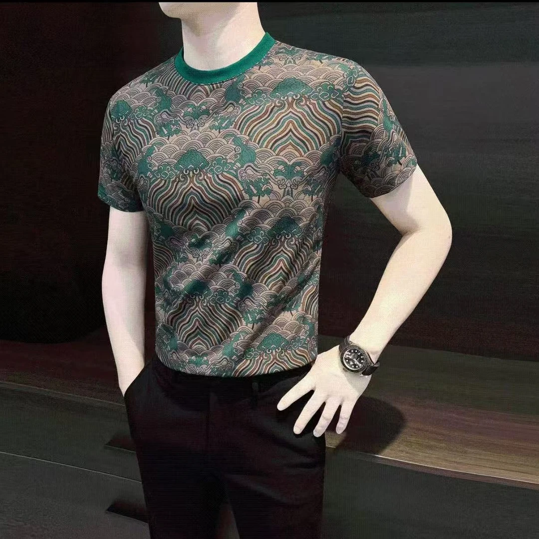 2025夏季高品质短袖T恤男时尚印花休闲百搭半袖帅气潮流上衣5537