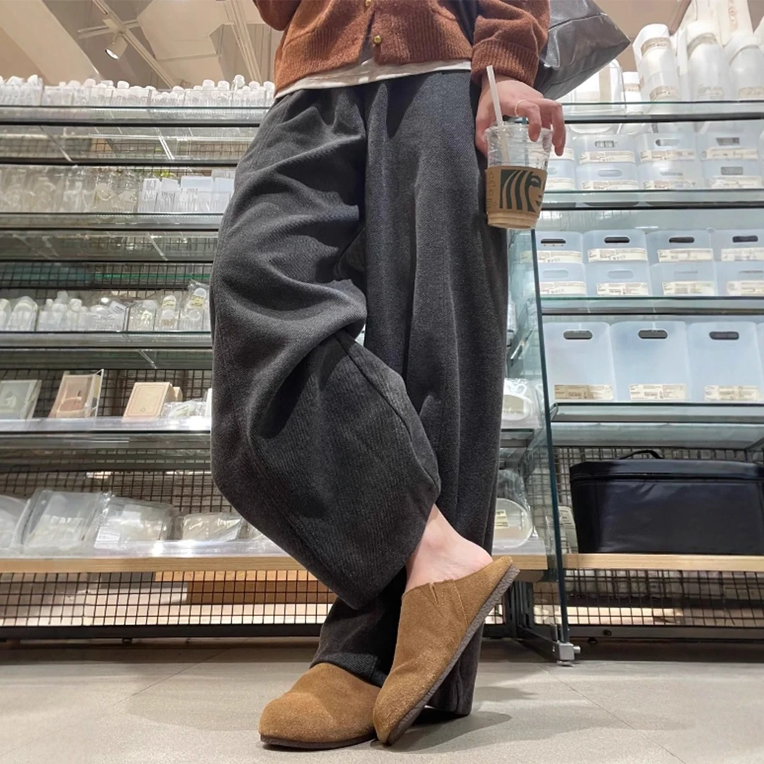 加绒毛呢阔腿裤女2025秋冬新款大码胖妹妹宽松显瘦高腰休闲直筒裤