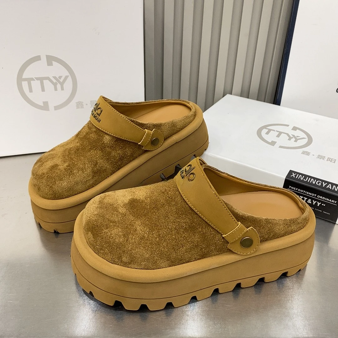 时尚厚底包头拖鞋女2025秋季丑萌勃肯拖鞋外穿懒人两穿女半拖鞋潮