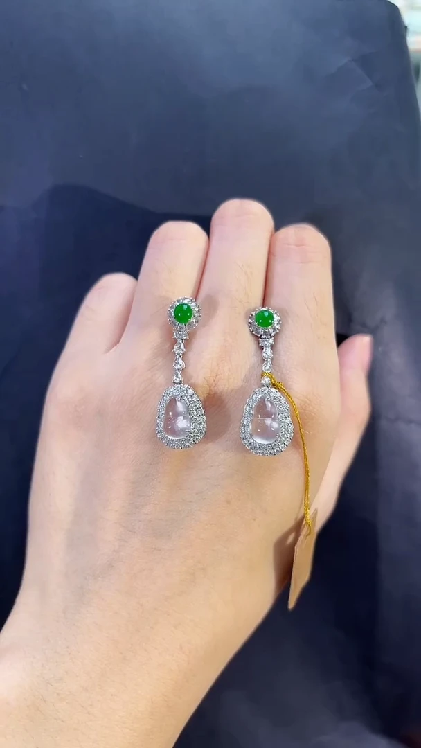 翡翠18K金镶嵌耳坠翡翠葫芦耳坠多人不退不换