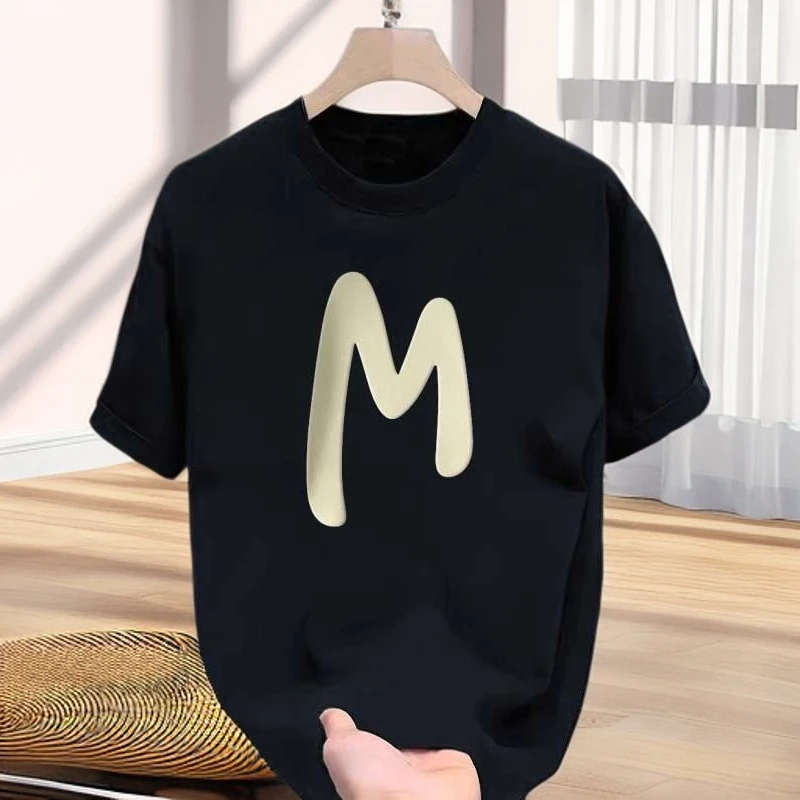 殿若夏季新款情侣圆领短袖t恤字母潮流休闲百搭纯棉宽松半袖男款