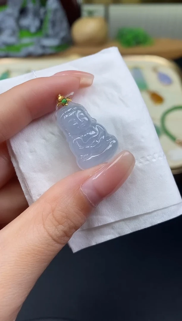 吊坠(不含链)18K金镶嵌翡翠宝宝佛18K金扣镶嵌@@CMT