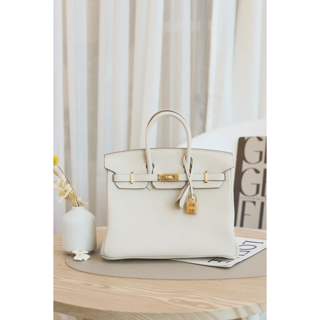 未使用 Hermes/爱马仕 Birkin25 W刻 TOGO皮 奶昔白 金扣