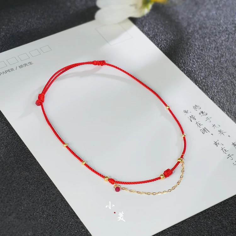 18K金红绳脚链 G90021
