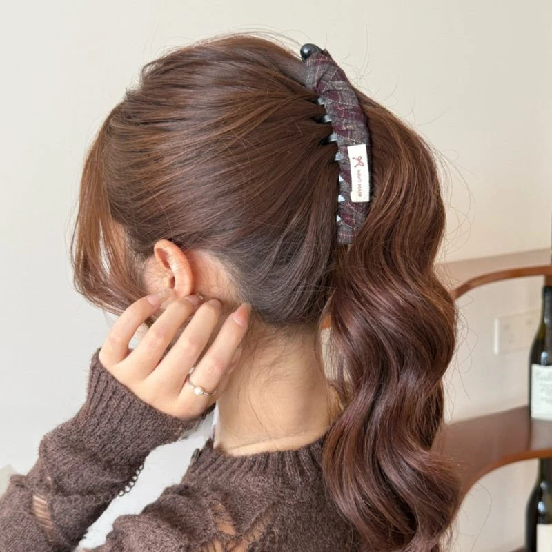 复古格纹香蕉夹女生2025新款小众设计后脑勺盘发发夹气质头饰发饰