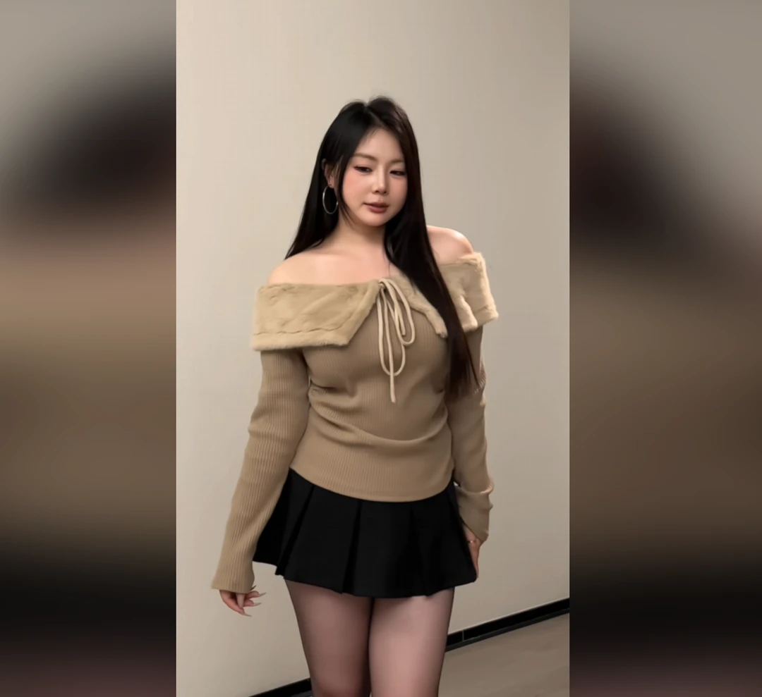 【大小姐】“冬日橡苔”复古纯欲设计感毛绒一字肩上衣少女感毛衣