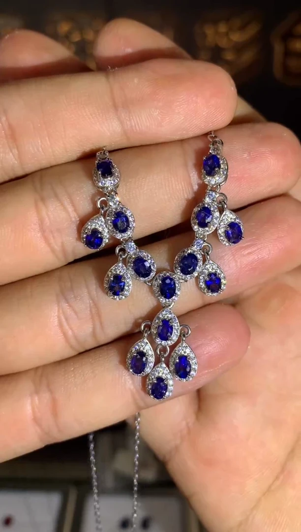 项链蓝宝石银S925镶嵌皇家蓝