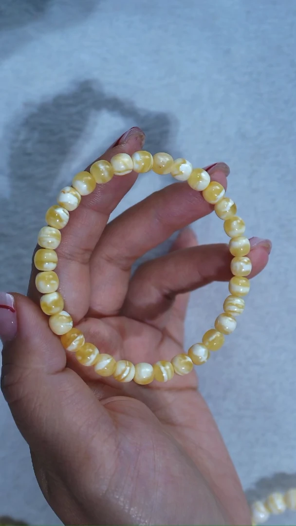 手链琥珀未镶嵌典藏级6.6mm金瓷白溶洞妖花