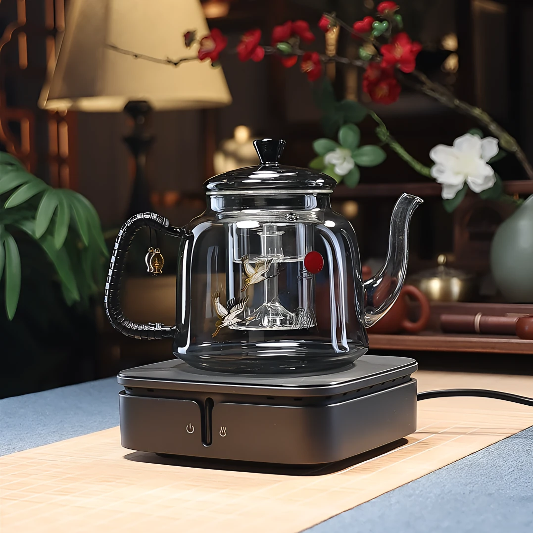 蒸煮一体提梁壶耐热玻璃木把茶壶家用电陶炉大容量煮茶壶茶具烧水