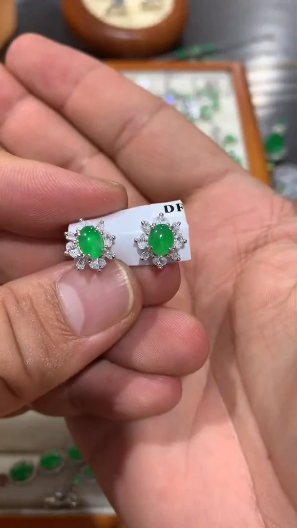 银S925镶嵌翡翠耳饰老郭珠宝