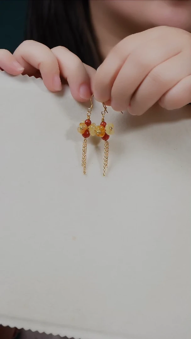 琥珀银S925镶嵌耳饰妞*耳环