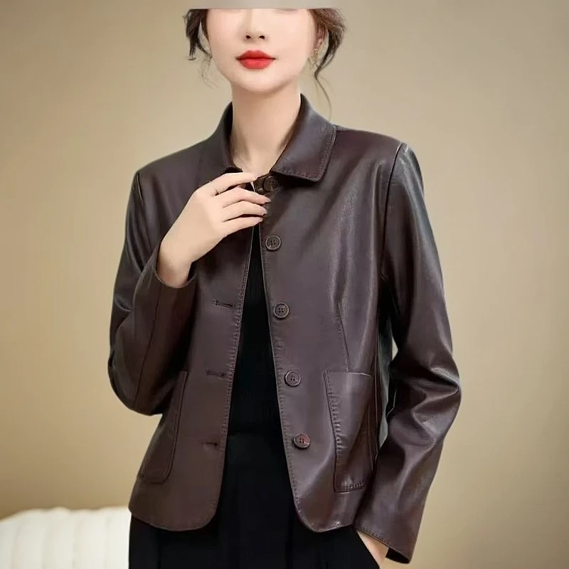 女士皮衣【100斤-210斤】春季新品气质休闲时尚简约翻领短款外套