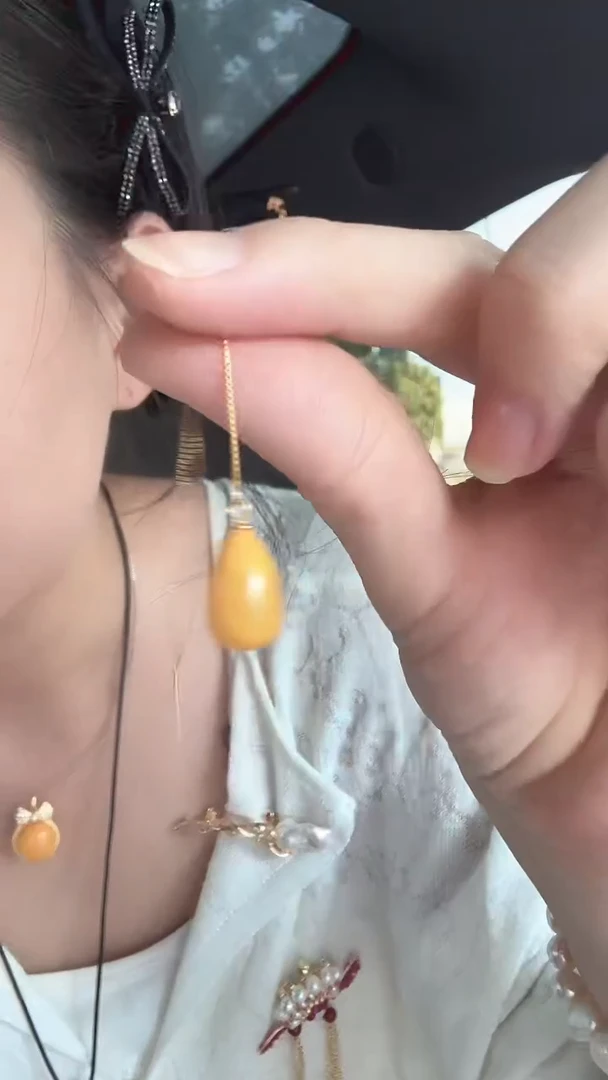 蜜蜡银S925镶嵌耳饰蜜蜡耳线
