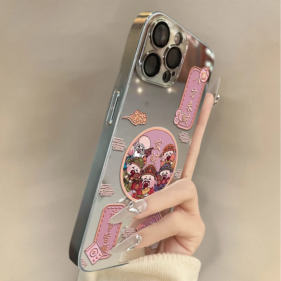 发财财神爷适用苹果16Promax手机壳iPhone华为oppo小米vivo镜面套