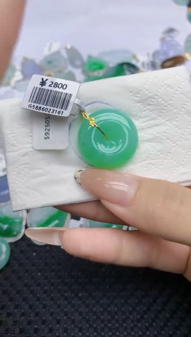 翡翠18K金镶嵌颈饰489   天然翡翠A货