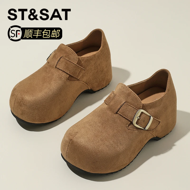 星期六6CM增高琥珀流光勃肯鞋女鞋2025新款秋冬季单鞋复古袋鼠鞋