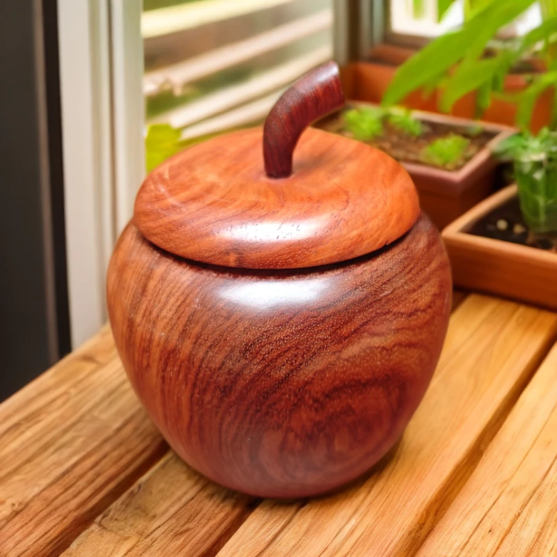 缅甸花梨木苹果小罐子茶叶罐摆件整木挖