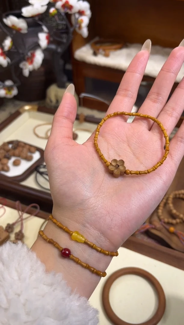 手串桃核【桃缘行】竹节「小花」桃木桃核辟、挡、驱、护 备注手围