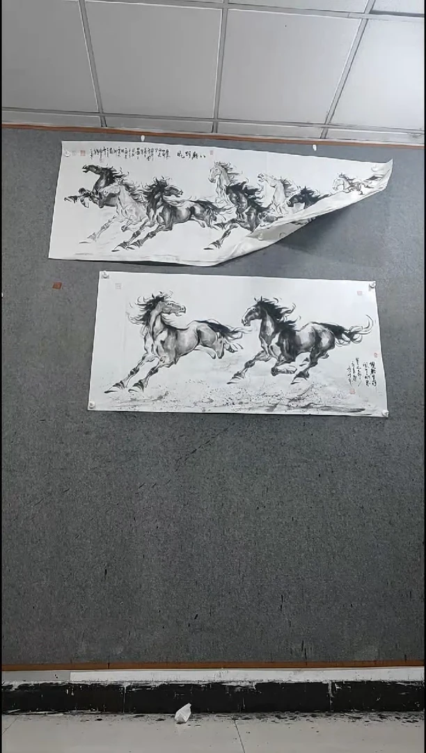 国画水墨写意双骏马图