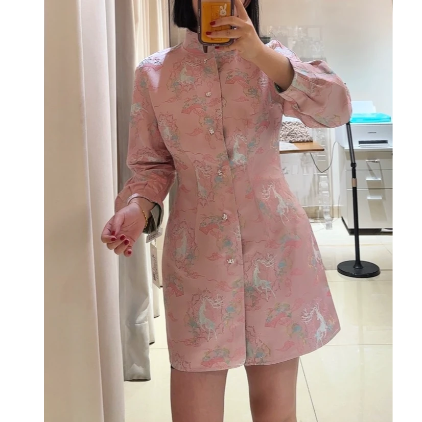 玉兰悠悠2025早春款灵鹿拂莲双面穿旗袍款大衣气质百搭外套时尚款