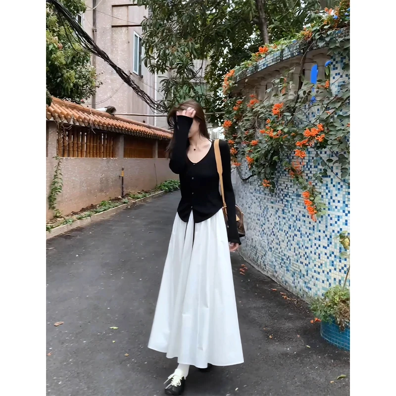 48H 白天鹅/高个子加长小众背心拼接气质A字吊带连衣裙女 SP065