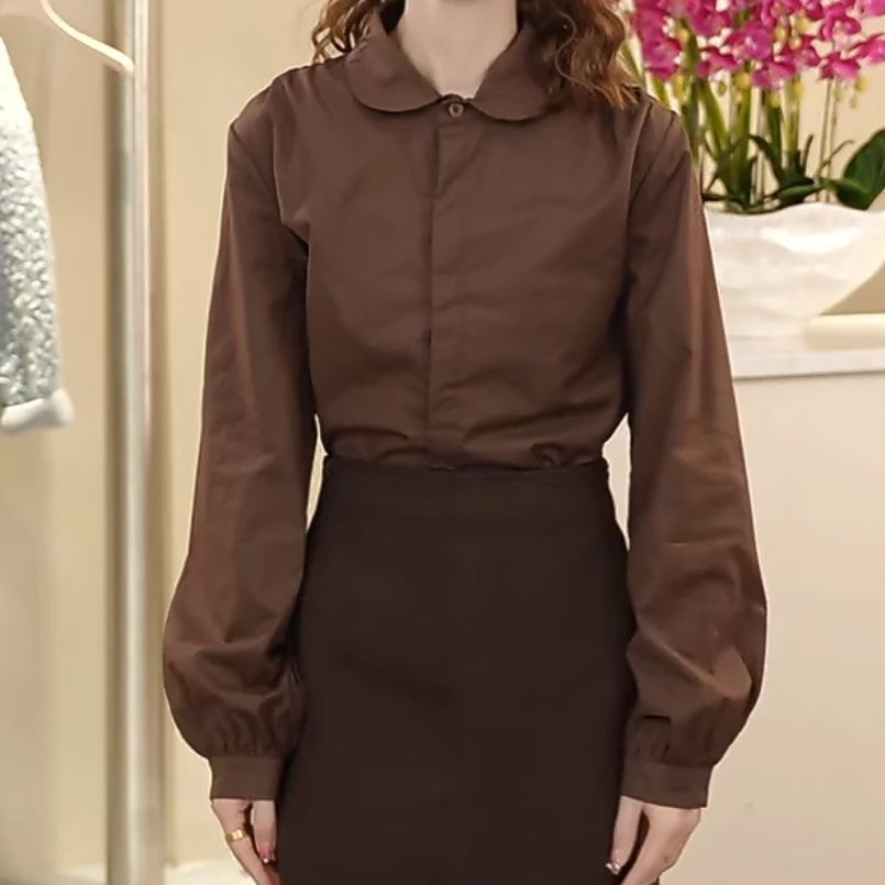 加绒衬衫女2024新款冬季桃心翻领肩褶皱衬衣设计感韩系上衣