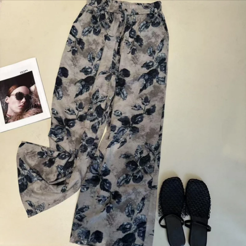 【歌莱图】2025夏季新款时尚百搭印花阔腿休闲裤#86008