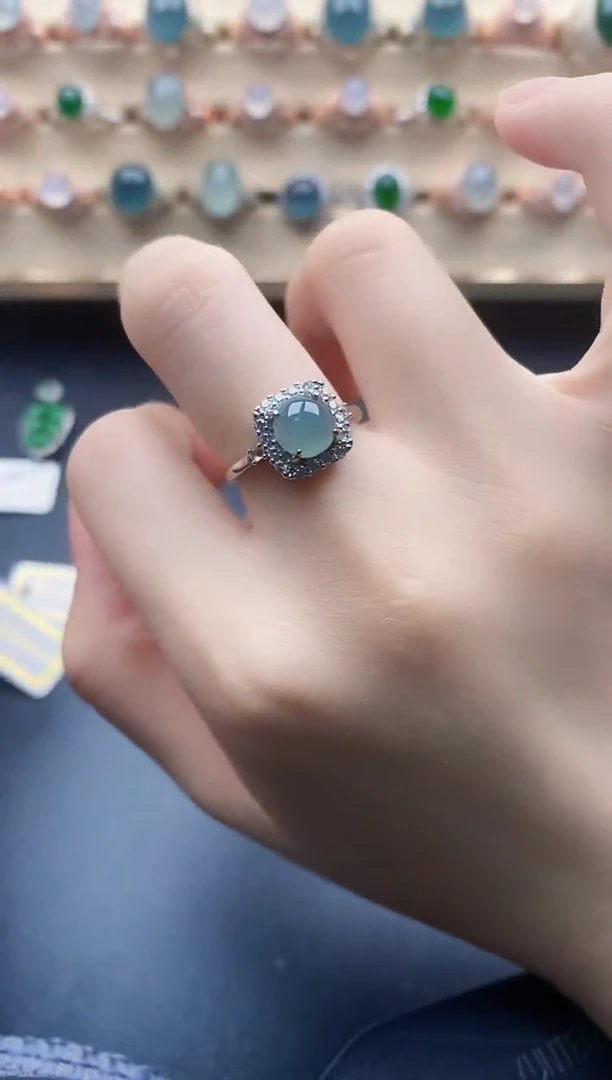 翡翠戒指银S925镶嵌一物一证一礼盒