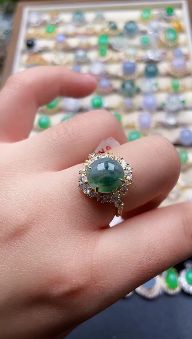 银S925镶嵌戒指翡翠有棉