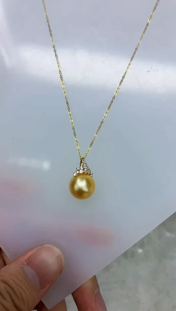18K金镶嵌DA海水珍珠金珠吊坠11-12 ss179