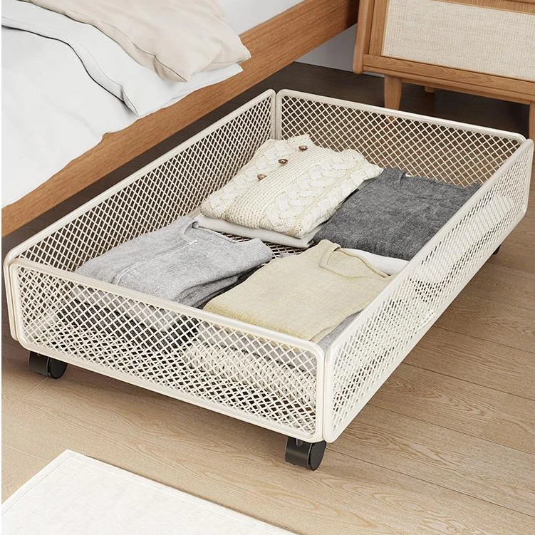 床底收纳筐带轮收纳箱家用铁艺衣服储物箱床下杂物筐鞋子整理箱子