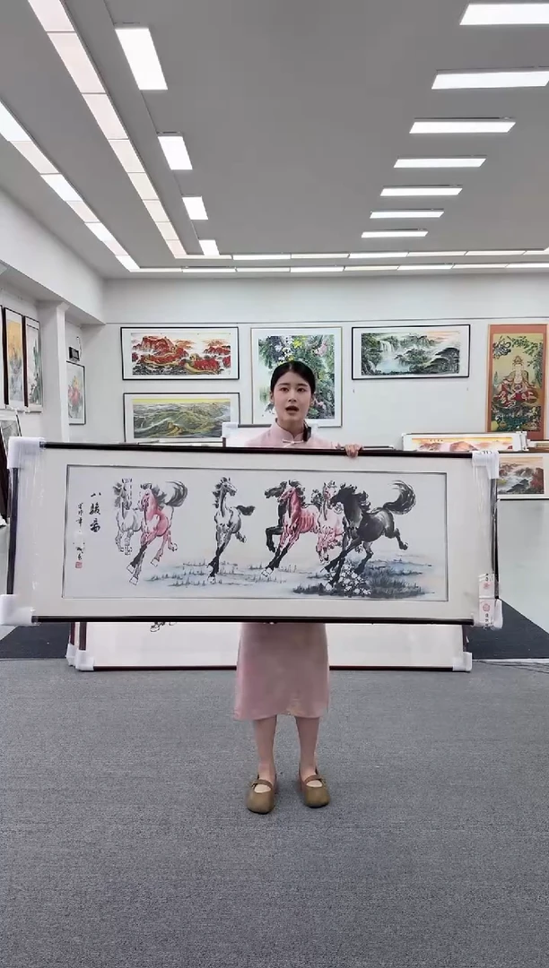 国画手绘 八骏图 172*62