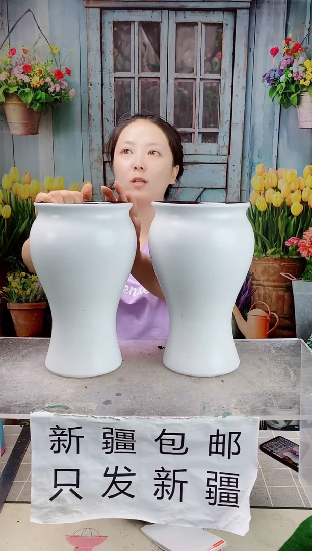 004白色鱼尾陶盆两个装  口15高26