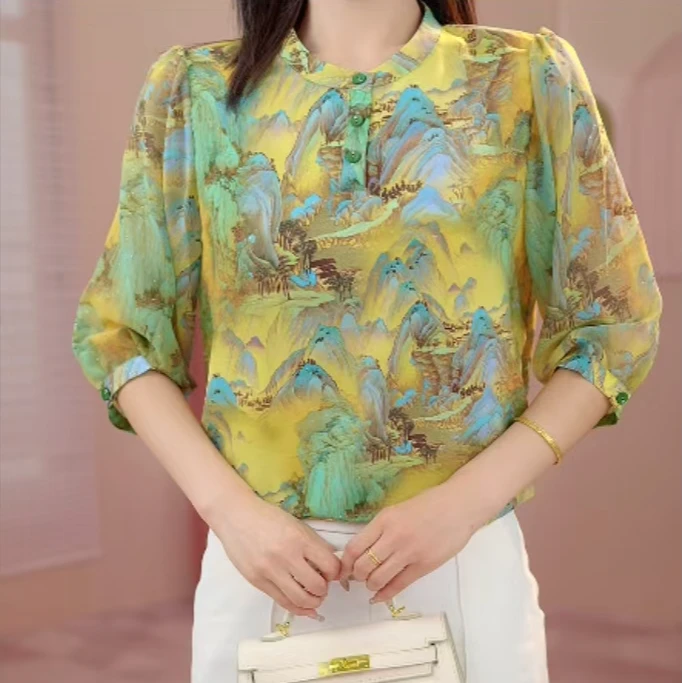 Y1173[高品质]气质优雅时尚碎花衬衫