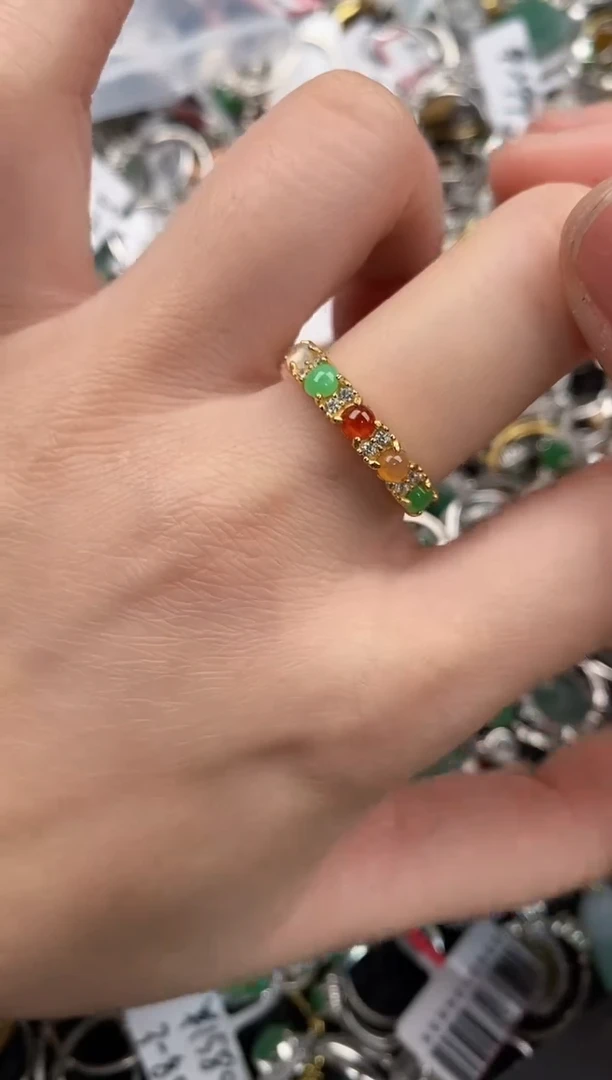 银S925镶嵌戒指翡翠777               7