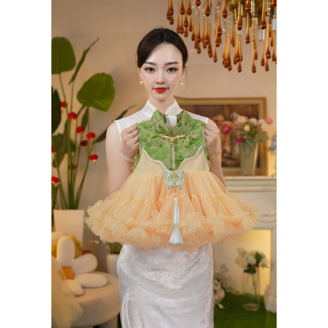 ALONG 女童新中式旗袍突突裙透气清凉感连体裙夏季新款GZQ25230