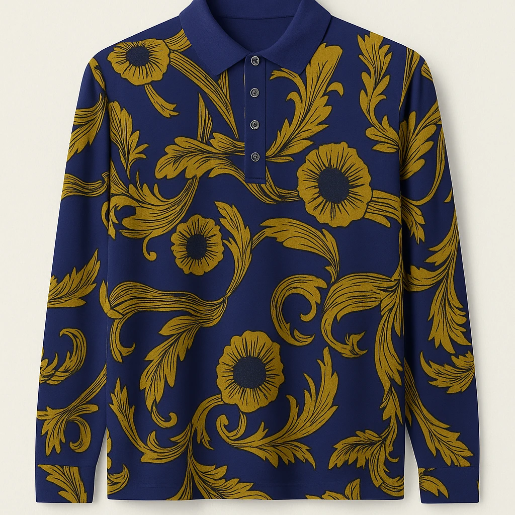 长袖翻领T恤男春秋款宽松休闲简约打底上衣107