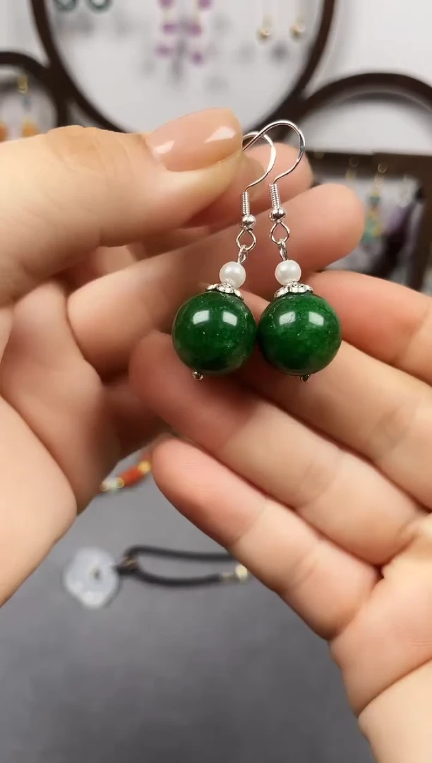 银S925镶嵌翡翠耳饰201000