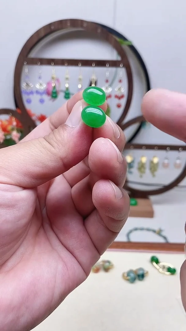 翡翠14K金镶嵌耳饰130号