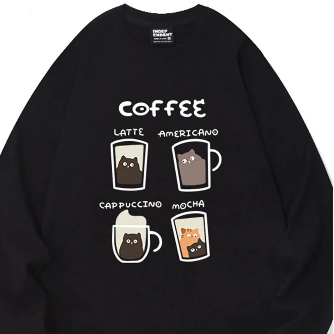 港风潮牌美式复古重磅印花圆领卫衣男装秋冬宽松百搭加绒潮流上衣