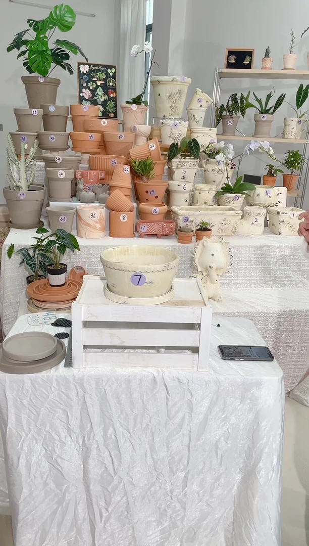 【闪购商品】陶1个带托 复古白陶矮宽盆口径21*10
